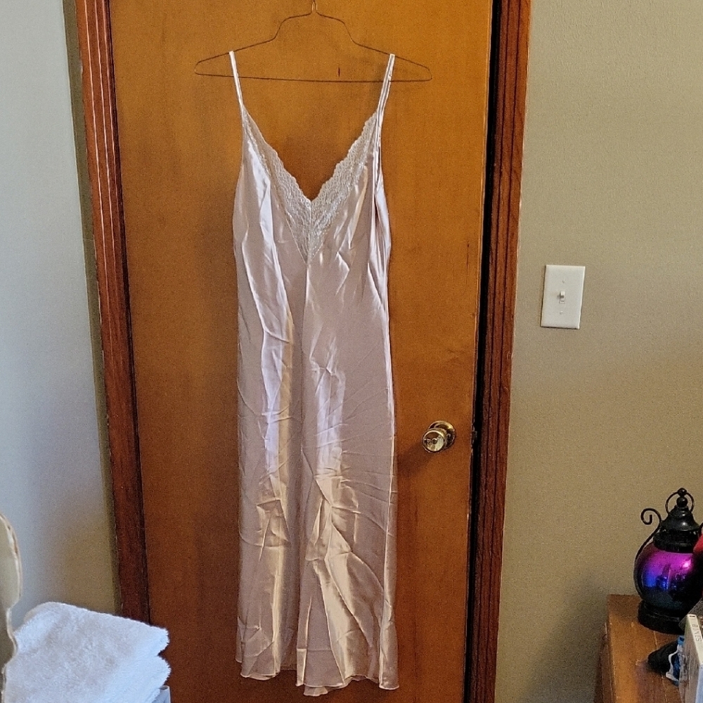 Lace-Trimmed Cream Slip Dress